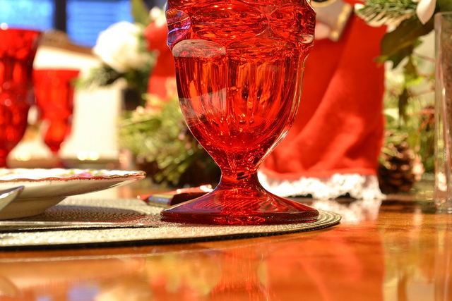 Table set for Christmas dinner.