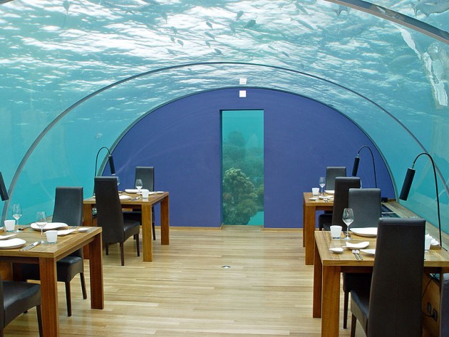 Ithaa underwater restaurant in the Maldives.